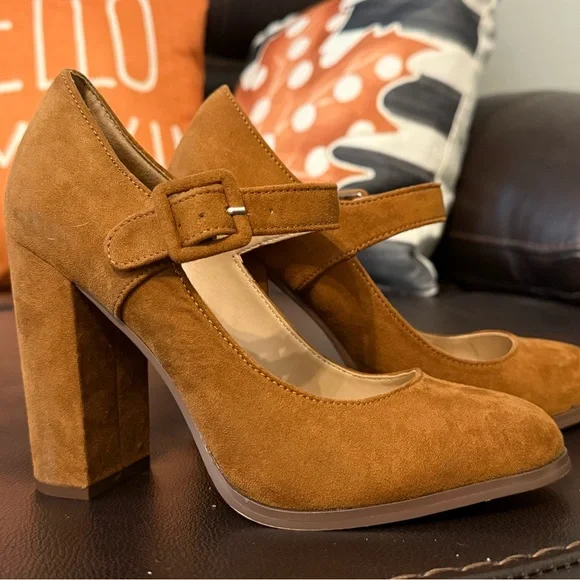 Mix No. 6 Tan Suede Mary Jane Heels - Picture 1 of 2